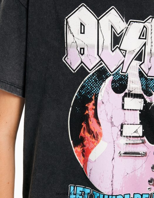 Bershka femei tricou cu mânecă scurtă cu imprimeu ac/dc gri Z86D471 îmbrăcăminte
