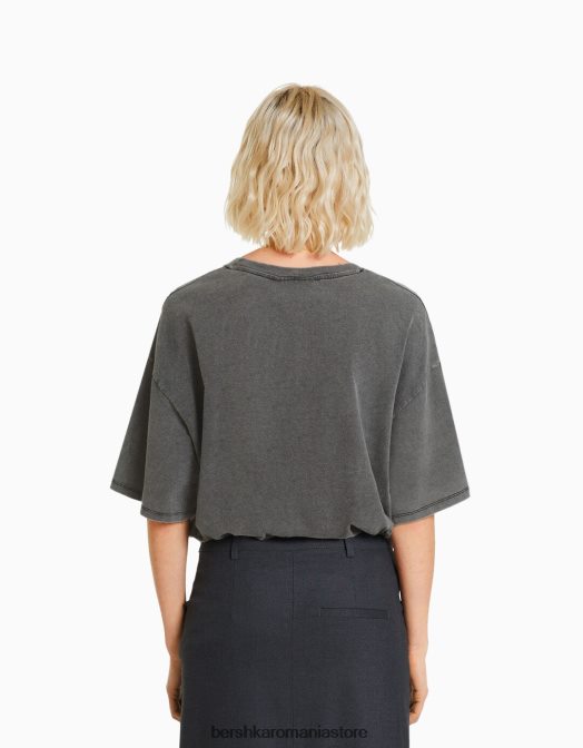 Bershka femei tricou cu mânecă scurtă cu imprimeu de miercuri gri Z86D475 îmbrăcăminte