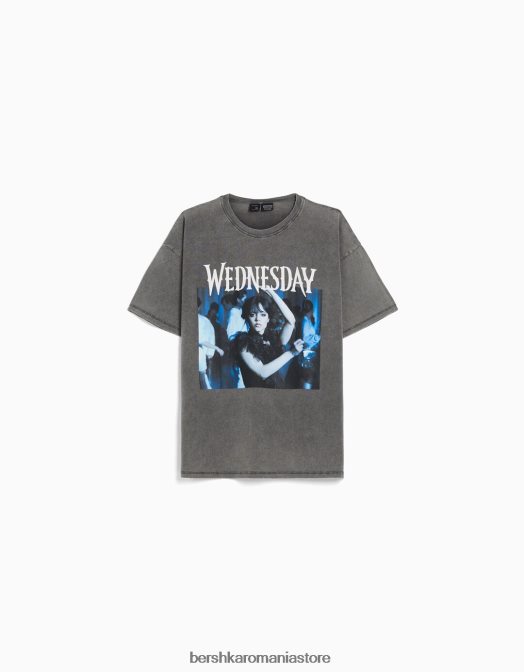 Bershka femei tricou cu mânecă scurtă cu imprimeu de miercuri gri Z86D475 îmbrăcăminte