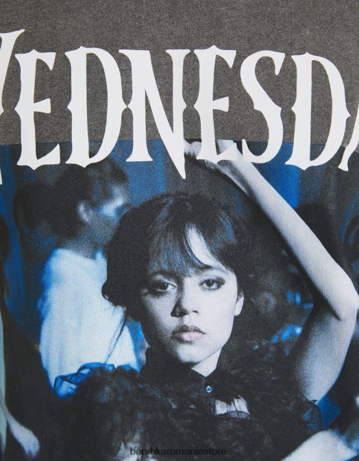 Bershka femei tricou cu mânecă scurtă cu imprimeu de miercuri gri Z86D475 îmbrăcăminte