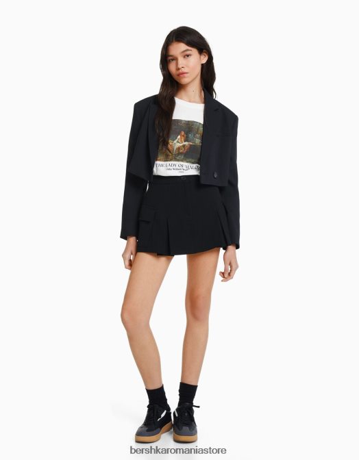 Bershka femei tricou cu mânecă scurtă cu imprimeu din seria de artă aproape alb Z86D448 îmbrăcăminte