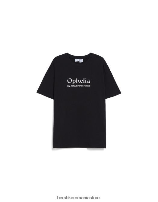 Bershka femei tricou cu mânecă scurtă cu imprimeu din seria de artă negru Z86D446 îmbrăcăminte