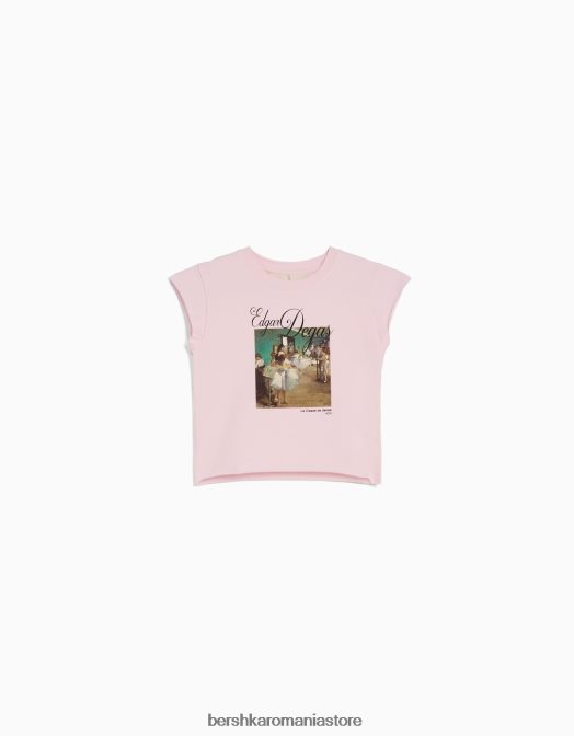 Bershka femei tricou cu mânecă scurtă cu imprimeu din seria de artă roz Z86D438 îmbrăcăminte