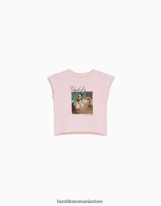 Bershka femei tricou cu mânecă scurtă cu imprimeu din seria de artă roz Z86D439 îmbrăcăminte