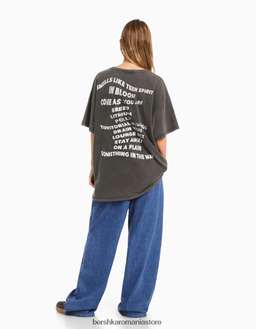 Bershka femei tricou cu mânecă scurtă cu imprimeu nirvana gri Z86D556 îmbrăcăminte