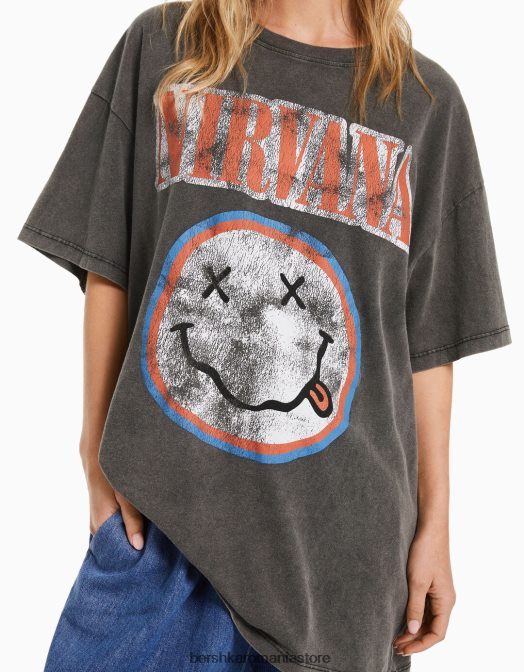 Bershka femei tricou cu mânecă scurtă cu imprimeu nirvana gri Z86D556 îmbrăcăminte