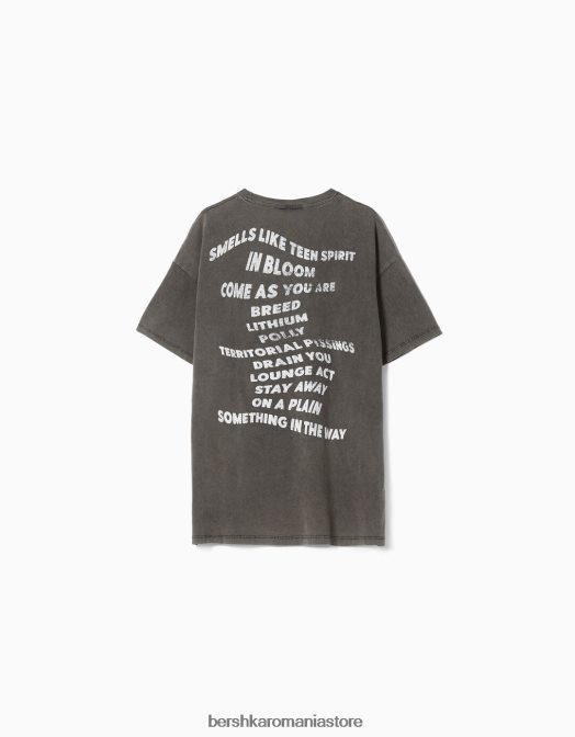 Bershka femei tricou cu mânecă scurtă cu imprimeu nirvana gri Z86D556 îmbrăcăminte