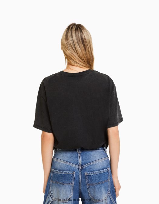 Bershka femei tricou cu mânecă scurtă cu imprimeu nirvana gri Z86D557 îmbrăcăminte
