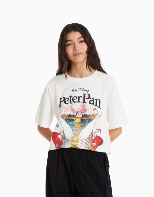 Bershka femei tricou cu mânecă scurtă cu imprimeu peter pan alb Z86D601 îmbrăcăminte