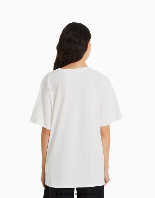 Bershka femei tricou cu mânecă scurtă cu imprimeu peter pan alb Z86D601 îmbrăcăminte