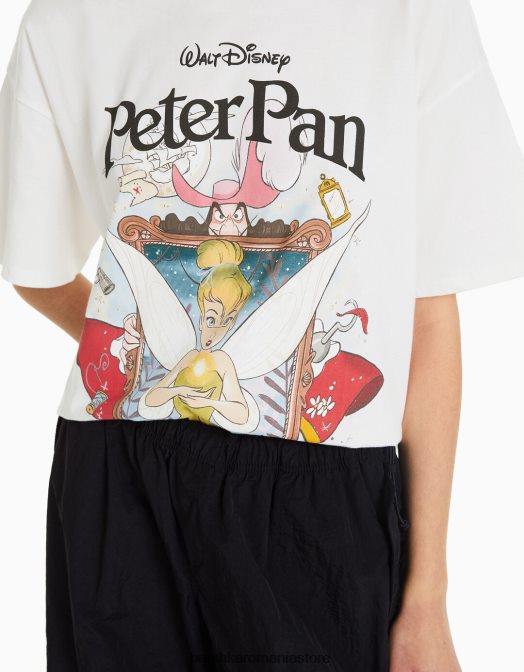 Bershka femei tricou cu mânecă scurtă cu imprimeu peter pan alb Z86D601 îmbrăcăminte
