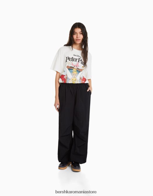 Bershka femei tricou cu mânecă scurtă cu imprimeu peter pan alb Z86D601 îmbrăcăminte