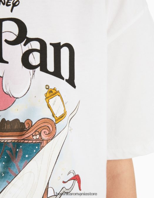 Bershka femei tricou cu mânecă scurtă cu imprimeu peter pan alb Z86D601 îmbrăcăminte