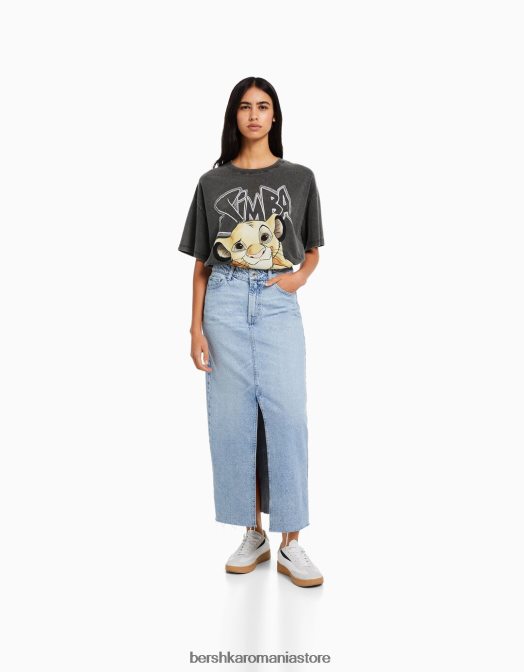 Bershka femei tricou cu mânecă scurtă cu imprimeu simba gri Z86D600 îmbrăcăminte