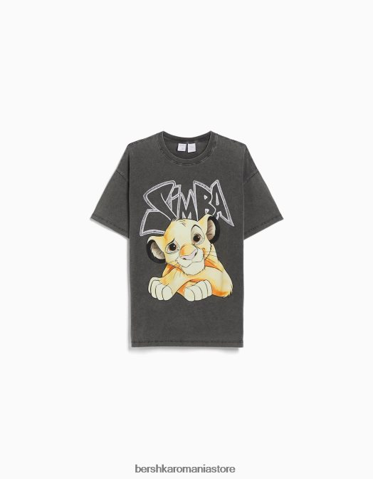 Bershka femei tricou cu mânecă scurtă cu imprimeu simba gri Z86D600 îmbrăcăminte