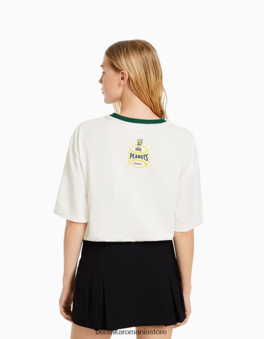 Bershka femei tricou cu mânecă scurtă cu imprimeu snoopy alb Z86D564 îmbrăcăminte