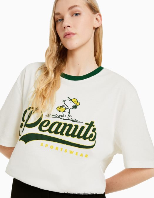 Bershka femei tricou cu mânecă scurtă cu imprimeu snoopy alb Z86D564 îmbrăcăminte