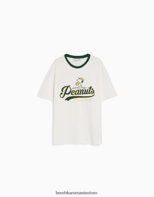 Bershka femei tricou cu mânecă scurtă cu imprimeu snoopy alb Z86D564 îmbrăcăminte