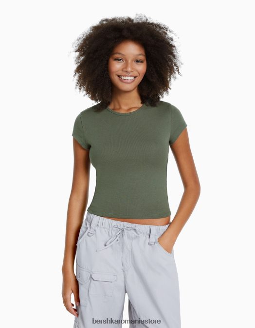 Bershka femei tricou cu mânecă scurtă cu nervuri exclusiv Z86D345 îmbrăcăminte