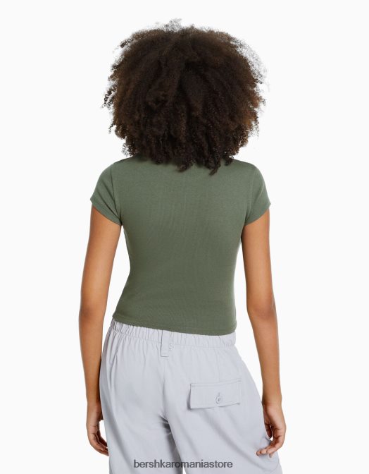 Bershka femei tricou cu mânecă scurtă cu nervuri exclusiv Z86D345 îmbrăcăminte