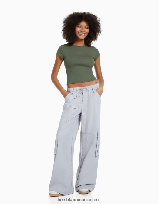 Bershka femei tricou cu mânecă scurtă cu nervuri exclusiv Z86D345 îmbrăcăminte