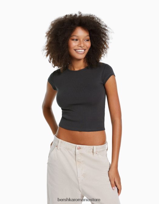 Bershka femei tricou cu mânecă scurtă cu nervuri exclusiv Z86D353 îmbrăcăminte