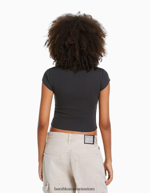 Bershka femei tricou cu mânecă scurtă cu nervuri exclusiv Z86D353 îmbrăcăminte