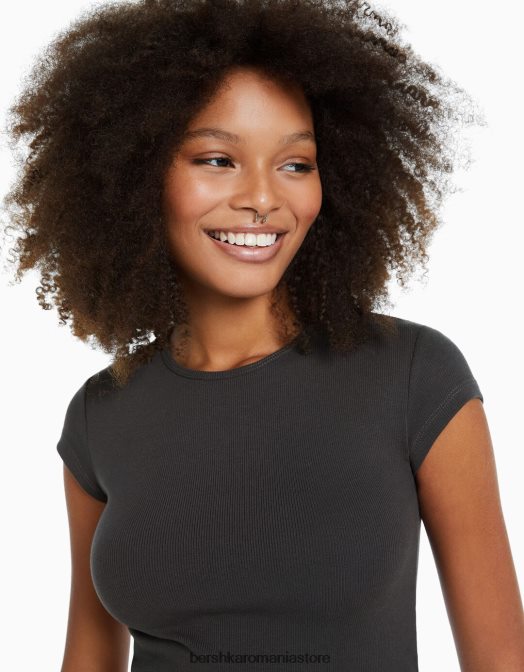 Bershka femei tricou cu mânecă scurtă cu nervuri exclusiv Z86D353 îmbrăcăminte