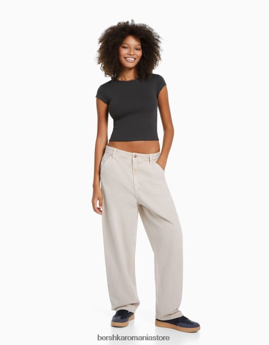 Bershka femei tricou cu mânecă scurtă cu nervuri exclusiv Z86D353 îmbrăcăminte