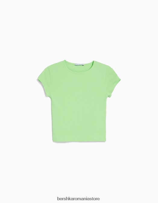 Bershka femei tricou cu mânecă scurtă cu nervuri verde Z86D349 îmbrăcăminte