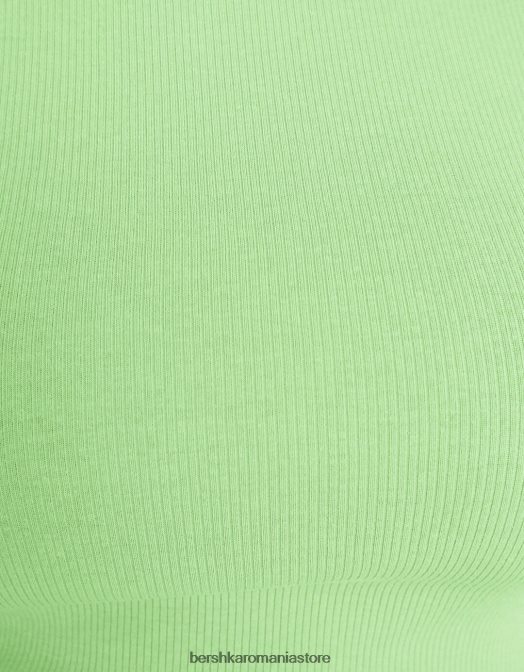 Bershka femei tricou cu mânecă scurtă cu nervuri verde Z86D349 îmbrăcăminte