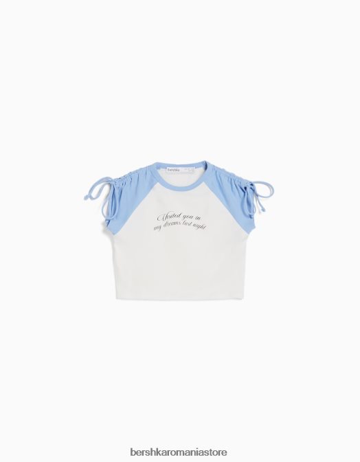 Bershka femei tricou cu mânecă scurtă imprimat cu aplecare alb Z86D625 îmbrăcăminte