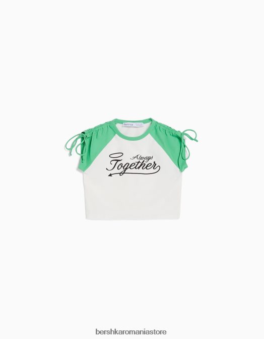 Bershka femei tricou cu mânecă scurtă imprimat cu aplecare alb Z86D626 îmbrăcăminte