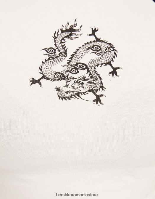 Bershka femei tricou cu mânecă scurtă imprimat cu aplecare alb negru Z86D624 îmbrăcăminte