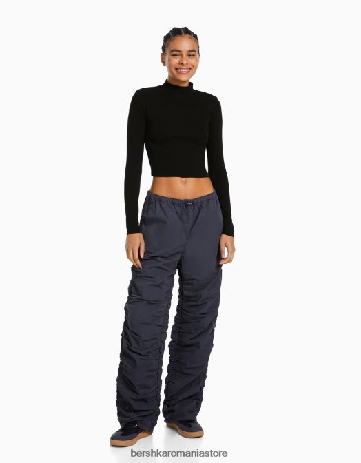 Bershka femei tricou cu maneca lunga cu gat inalt negru Z86D408 îmbrăcăminte