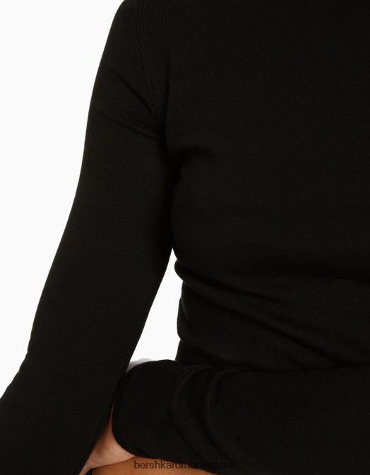 Bershka femei tricou cu maneca lunga cu gat inalt negru Z86D408 îmbrăcăminte