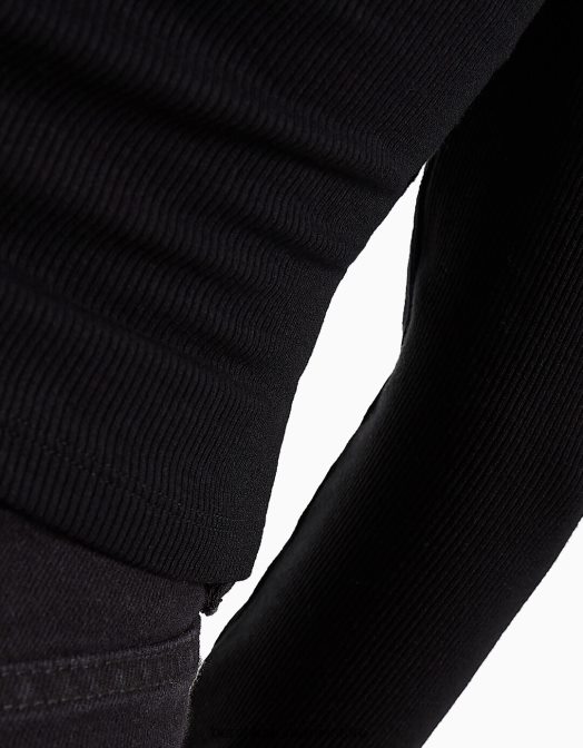 Bershka femei tricou cu maneca lunga cu guler polo cu nasturi negru Z86D443 îmbrăcăminte