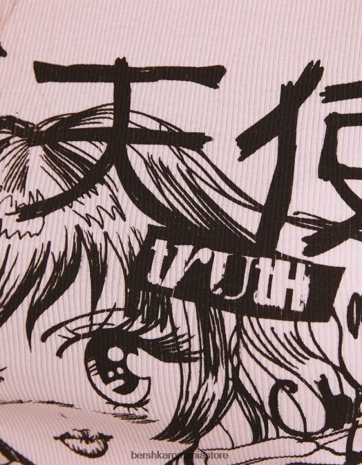 Bershka femei tricou cu maneca lunga cu imprimeu anime roz Z86D645 îmbrăcăminte