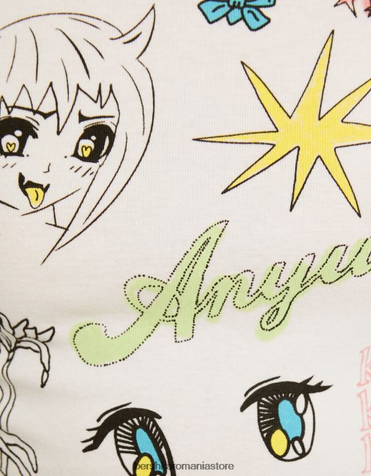 Bershka femei tricou cu maneca lunga cu imprimeu aproape alb Z86D622 îmbrăcăminte