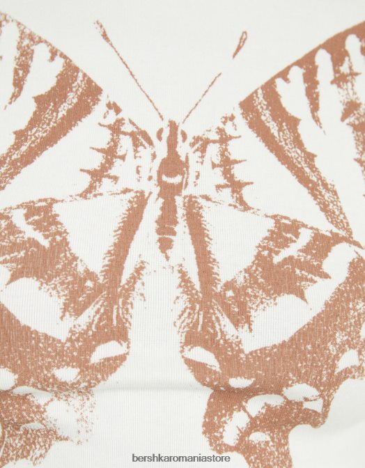 Bershka femei tricou cu maneca lunga cu imprimeu cremă Z86D616 îmbrăcăminte