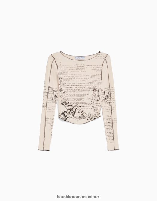 Bershka femei tricou cu maneca lunga cu imprimeu nisip Z86D453 îmbrăcăminte