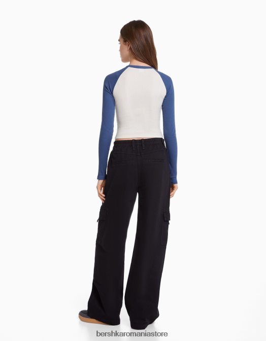 Bershka femei tricou cu maneca lunga in stil raglan alb Z86D642 îmbrăcăminte