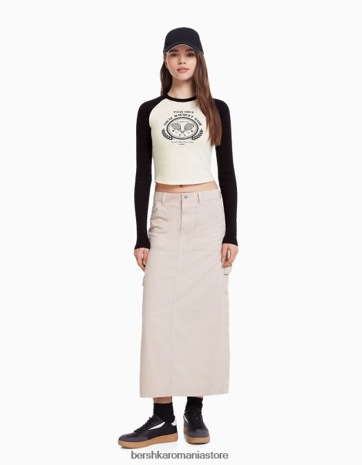 Bershka femei tricou cu maneca lunga in stil raglan alb negru Z86D643 îmbrăcăminte