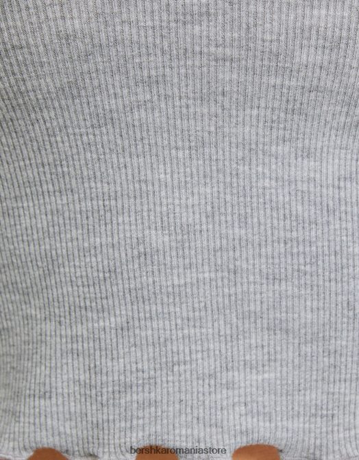 Bershka femei tricou cu maneca lunga si decolteu gri Z86D577 îmbrăcăminte