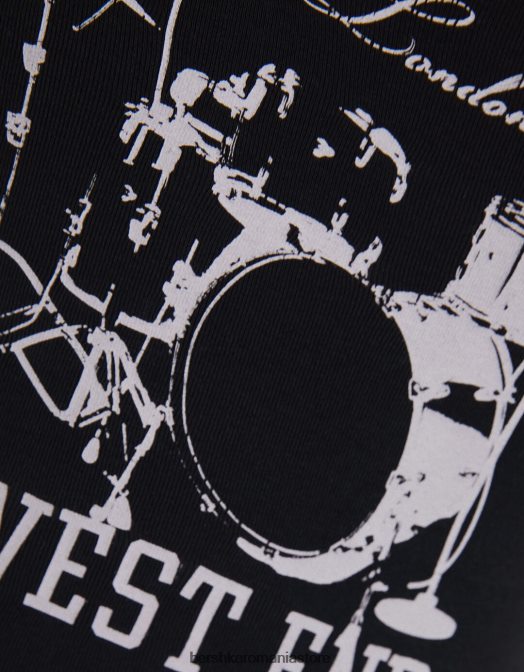 Bershka femei tricou cu maneca scurta cu cusaturi contrastante gri Z86D292 îmbrăcăminte