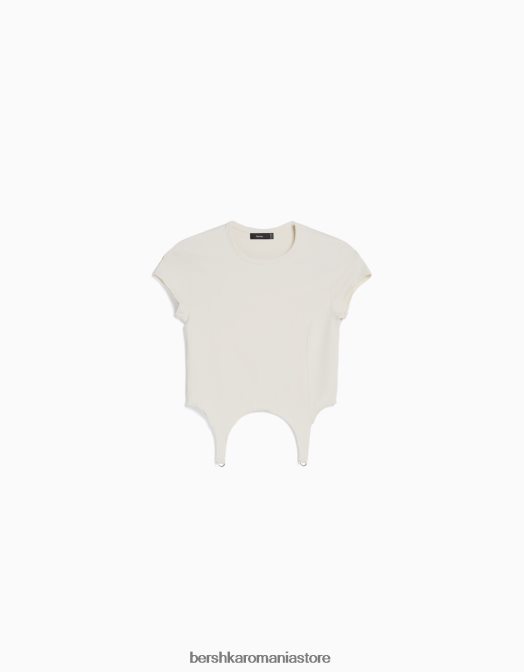 Bershka femei tricou cu maneca scurta cu detaliu cremă Z86D509 îmbrăcăminte
