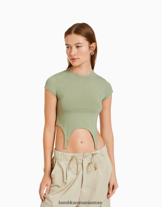 Bershka femei tricou cu maneca scurta cu detaliu kaki Z86D508 îmbrăcăminte