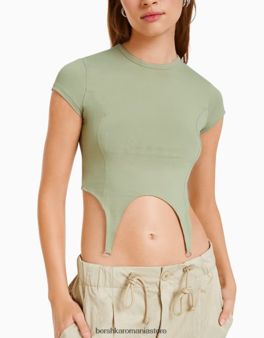 Bershka femei tricou cu maneca scurta cu detaliu kaki Z86D508 îmbrăcăminte