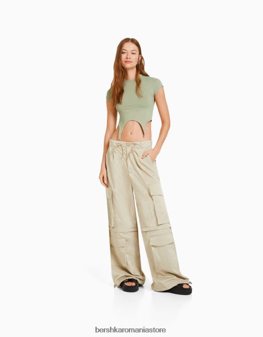 Bershka femei tricou cu maneca scurta cu detaliu kaki Z86D508 îmbrăcăminte