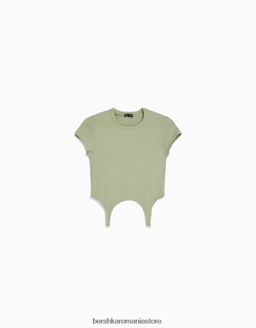 Bershka femei tricou cu maneca scurta cu detaliu kaki Z86D508 îmbrăcăminte